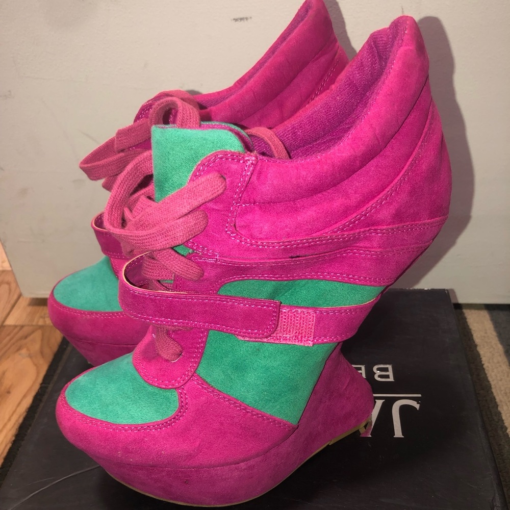 Rose pink suede sneaker heels